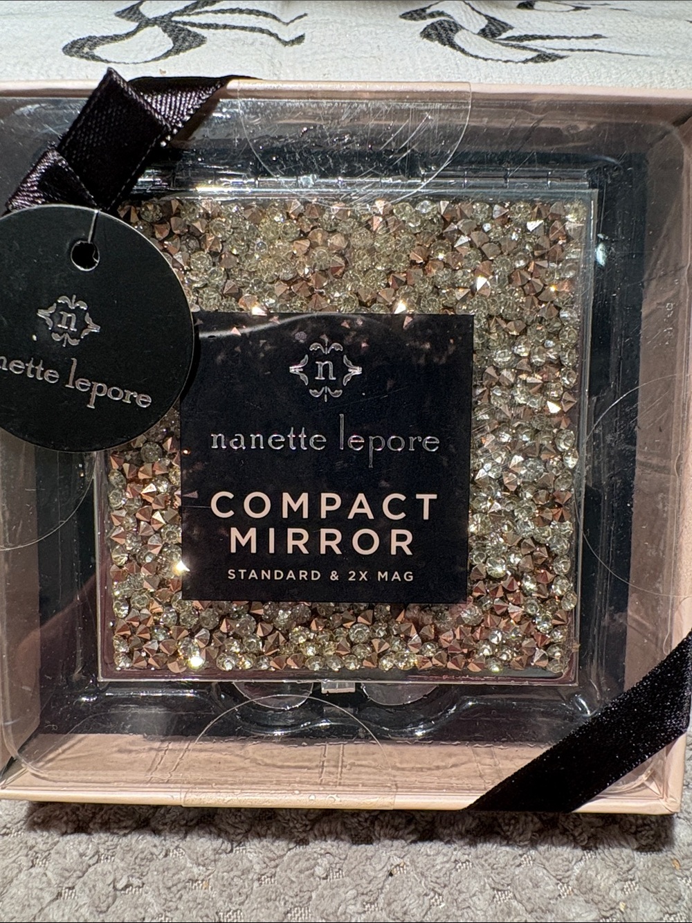 Nanette Lepore Gold Crystal-Embellished Compact Mirror